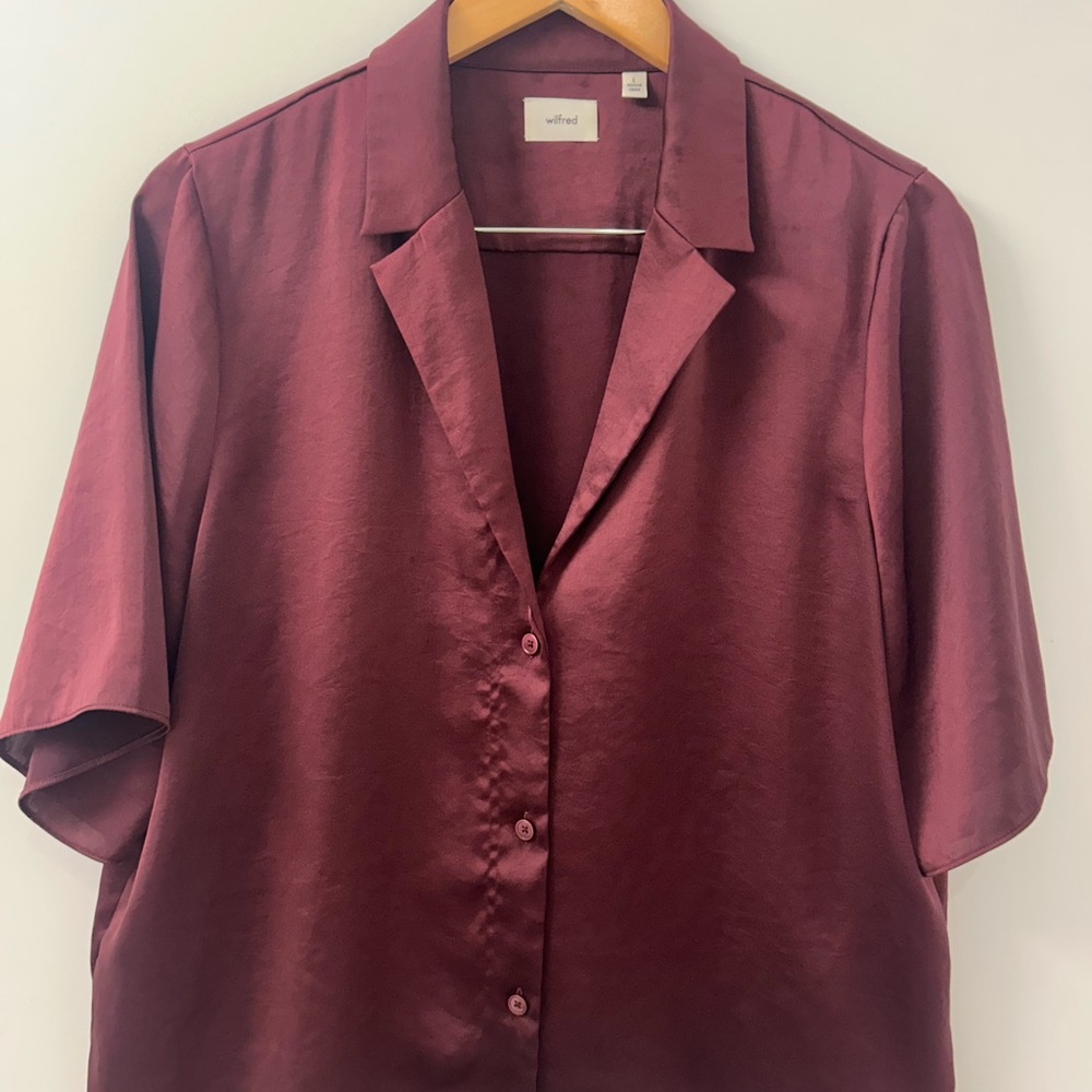Wilfred Deep Red Satin Button Down Shirt